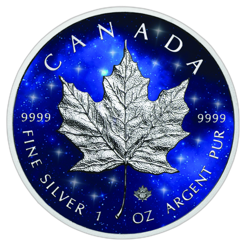 1 Troy ounce zilveren munt Glowing Galaxy Maple Leaf 2019 voorkant