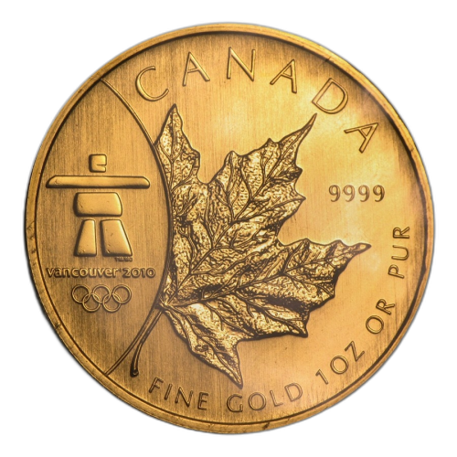 1 Troy ounce gouden munt Maple Leaf Vancouver Olympic 2008 voorkant