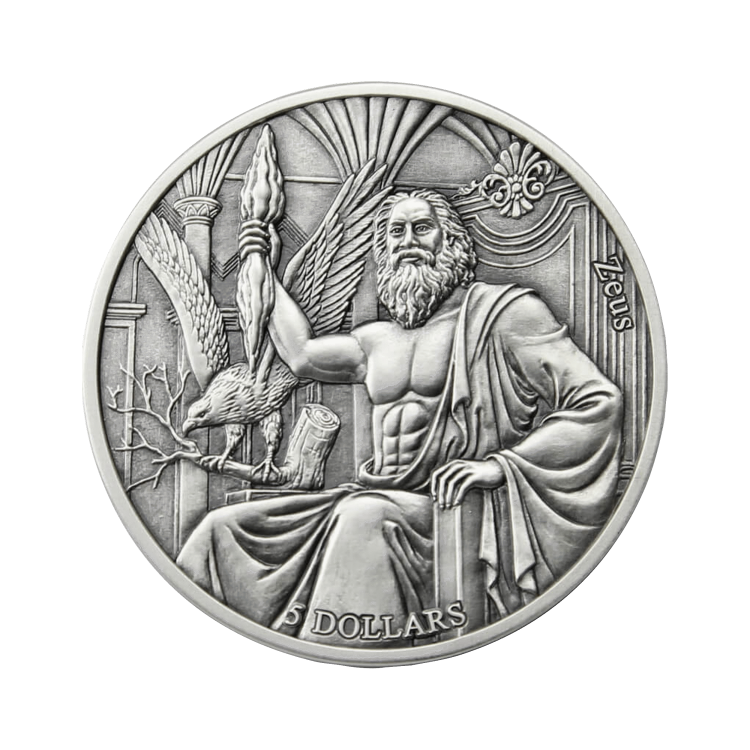2 Troy ounce zilver munt Zeus VS Leo 2021 voorkant
