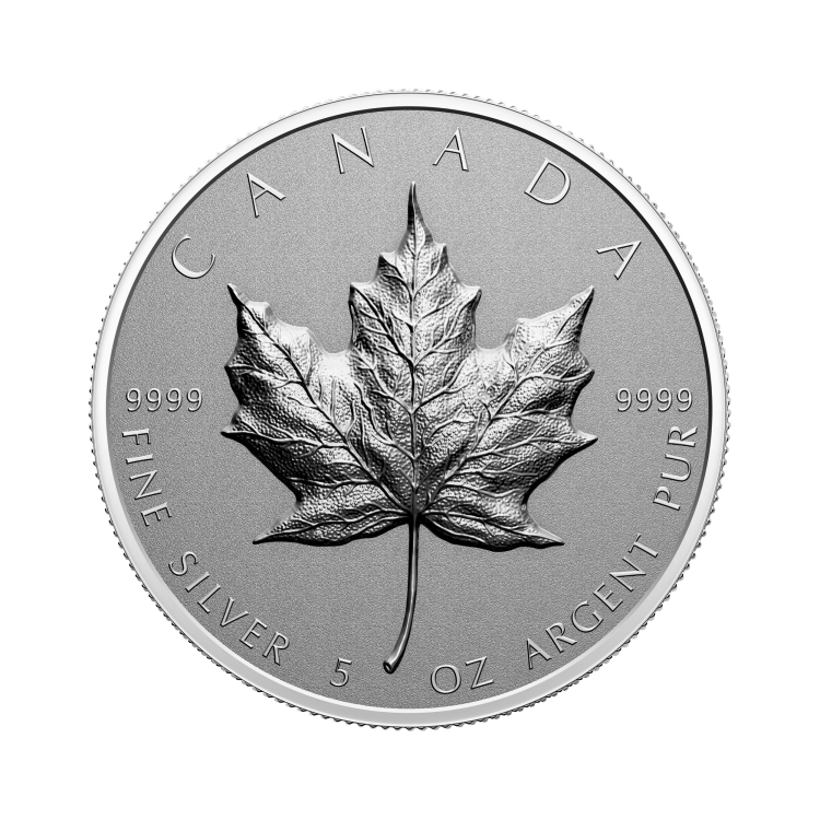 5 troy ounce zilveren munt Ultra High relief Maple Leaf 2022 front