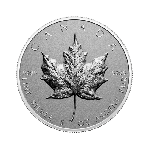 5 troy ounce zilveren munt Ultra High relief Maple Leaf 2022 voorkant