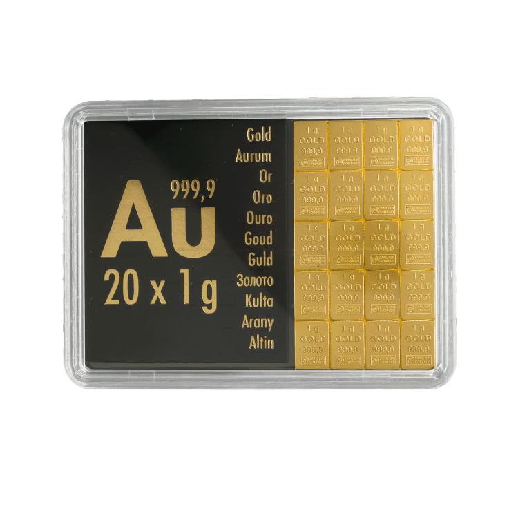 20x 1 gram gouden Valcambi CombiBar perspectief 1
