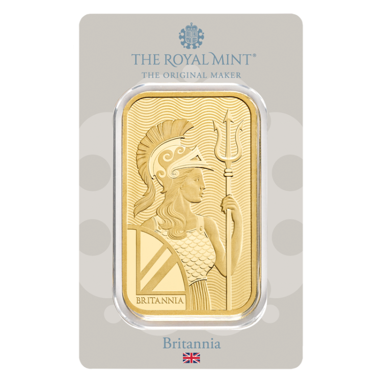 100 gram goudbaar Britannia voorkant