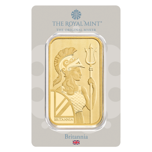 100 gram goudbaar Britannia voorkant